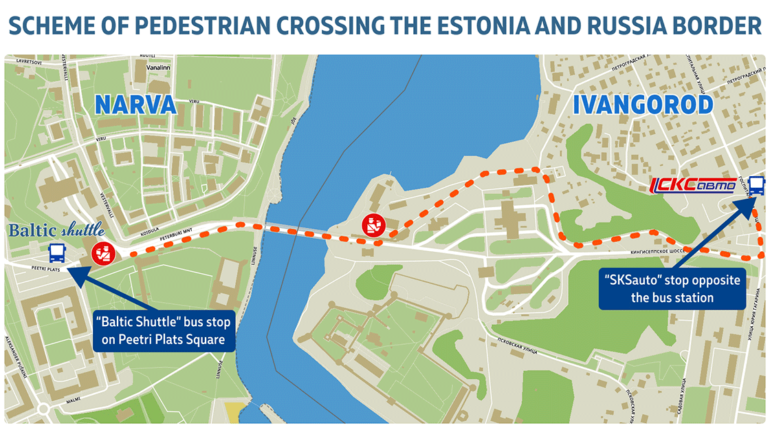 Bus stops in Narva and Ivangorod